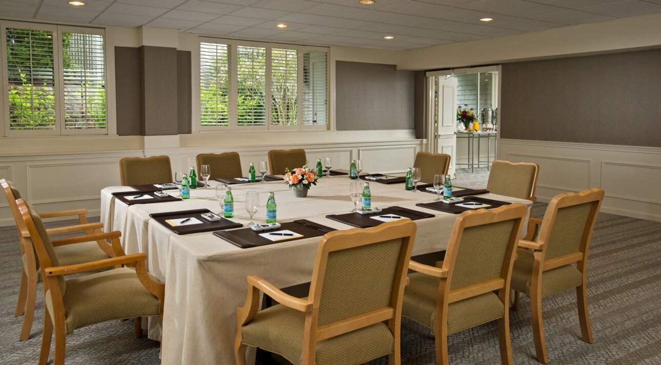 Square dining table in private room at Wequassett Resort