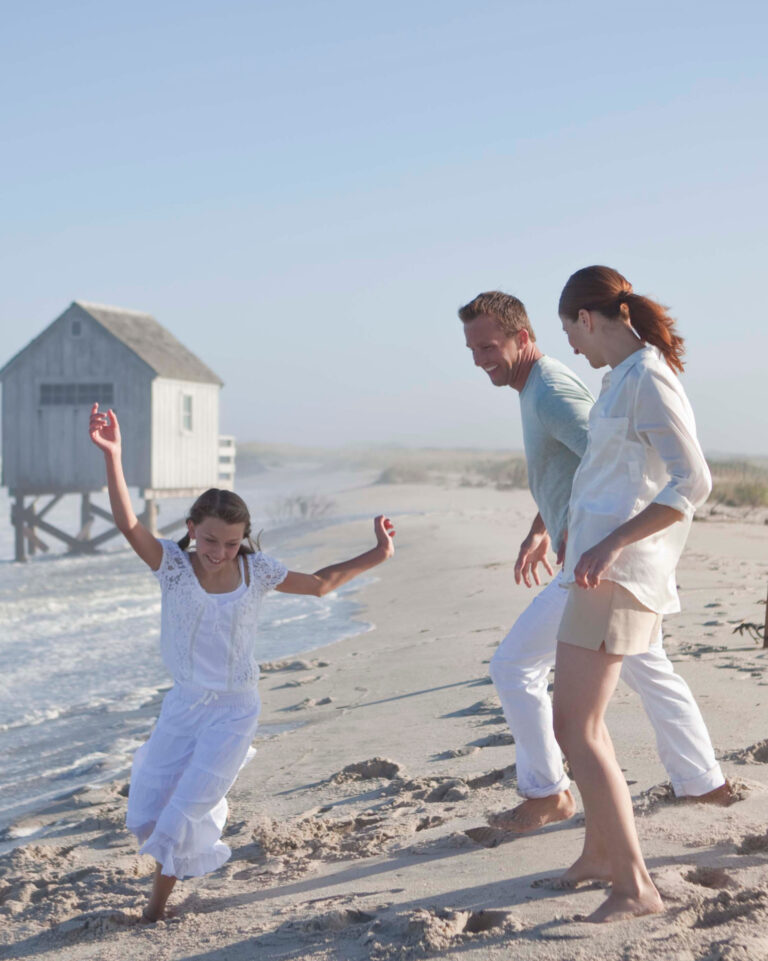 Family on beach.