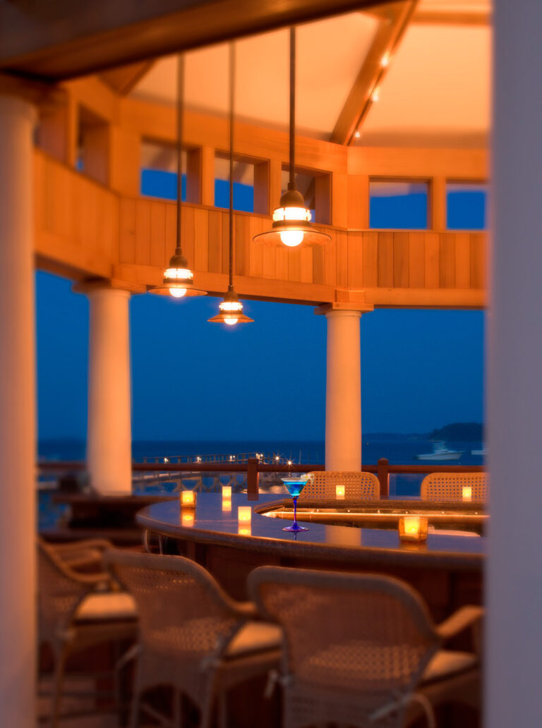 Drink on bar in gazebo.