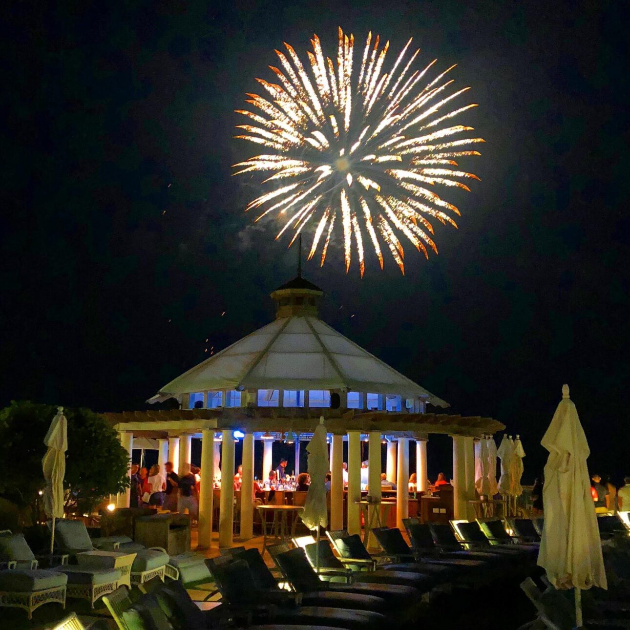 Gazebo under fireworks.
