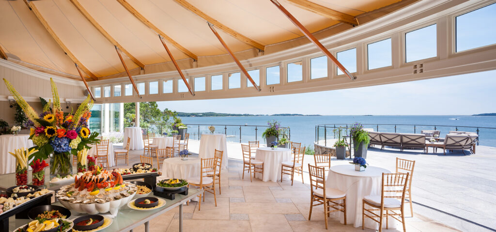 An outdoor patio buffet.