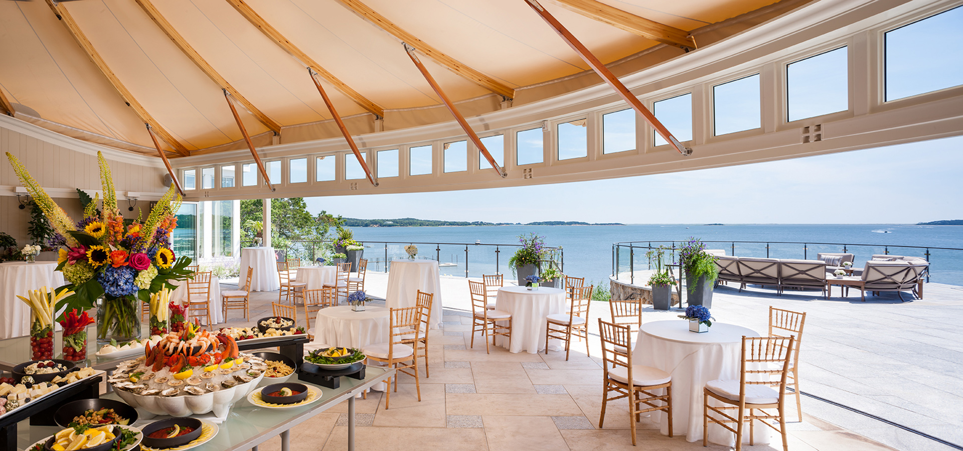 An outdoor patio buffet.